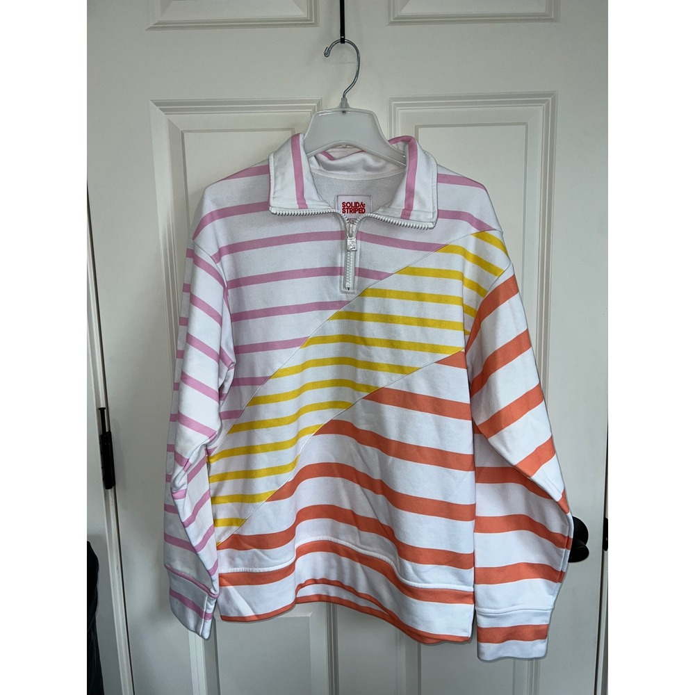 Solid & Striped Quarter-Zip Pullover Sweatshirt in Colorblock Stripe Size Large